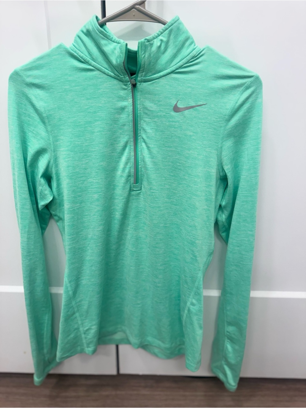 Nike Women's Mint Green Quarter-Zip Long Sleeve Top